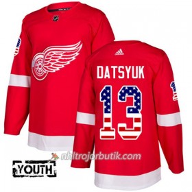 Barn Ishockey Detroit Red Wings Tröja Pavel Datsyuk 13 Adidas 2017-2018 Röd USA Flag Fashion Authentic